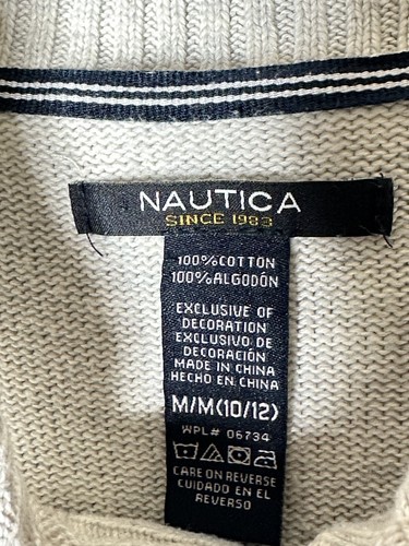 Nautica Boys 10/12 Medium Shawl Knit Sweater Long Sleeve Beige Button Down - Picture 7 of 7