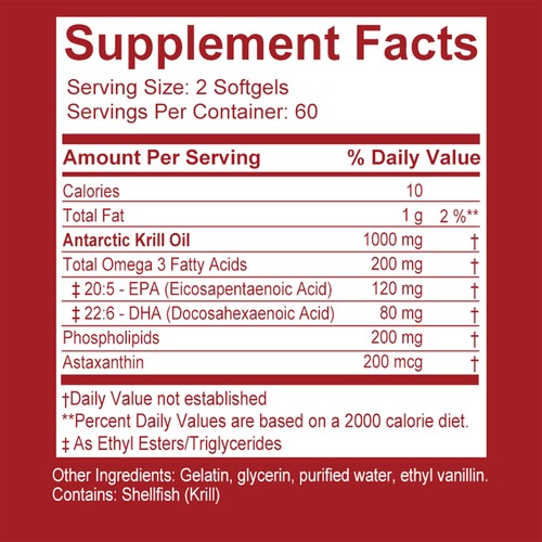 Antarctic Krill Oil 1000mg-Omega-3 EPA,DHA,Astaxanthin,Phospholipids-Anti-aging - Picture 2 of 12