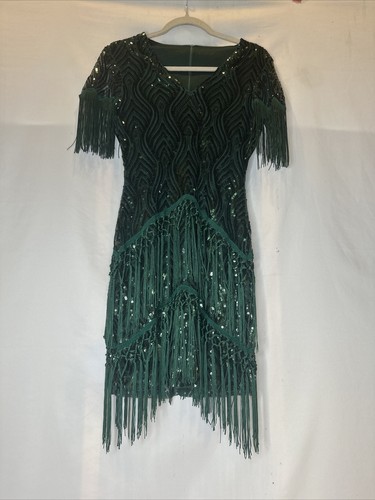Flapper Gatsby 1920s Gatsby Sequin Knotted Fringe SM Cap Sleeve Lined Dance