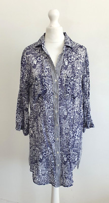 BNWT Happy Few, Shirt, Tunic, Button, Size Small, 38'' Chest, Blue, White Cotton
