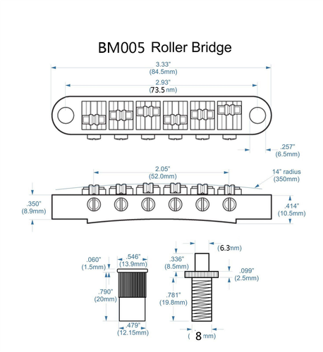 Roller Saddle Tune-O-Matic Bridge for Import Epiphone Gibson LP SG, ES, Dot - Picture 4 of 4