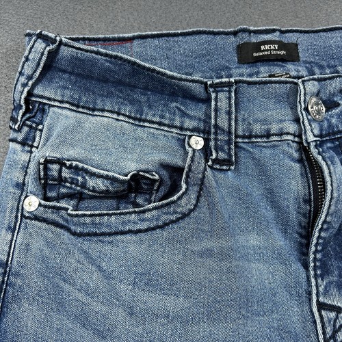 Jeans True Religion W32 L27 Ricky Relaxed dritto ritagliato blu lavaggio medio - Foto 4 di 14