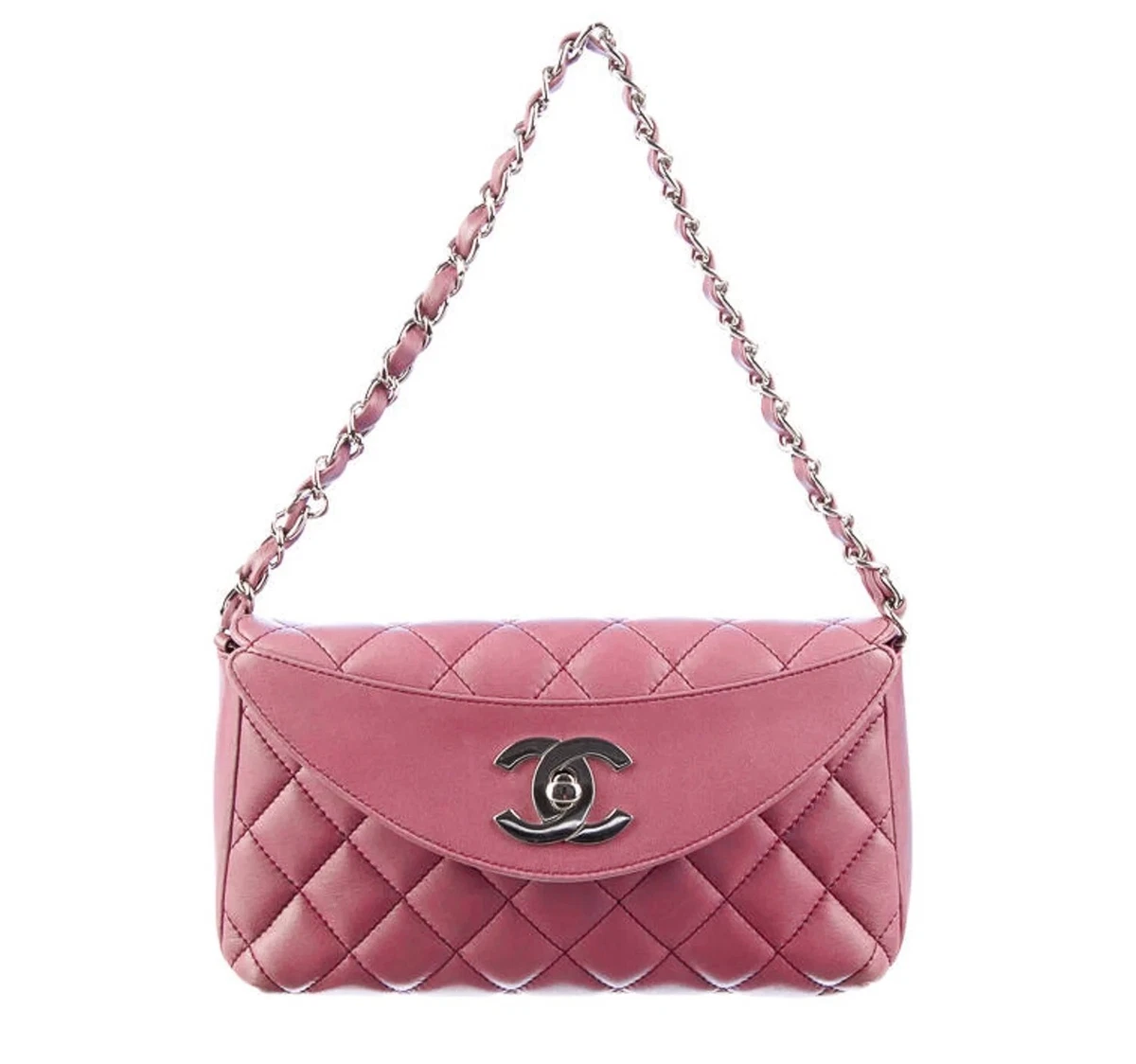 CHANEL Pink Lambskin CC Turn Lock Silver Hardware Envelope Flap Shoulder Bag