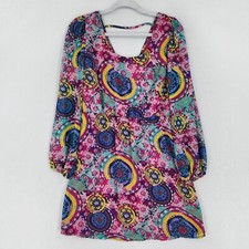 Umgee Dress Womens Small Pink Blue Medallion Colorful Printed Boho Mini Casual
