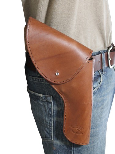 New Barsony Brown Leather OWB Flap Holster for 4" Revolvers - Picture 2 of 4