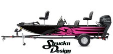Pink Geometrical Style Black Design Wrap Fishing Bass Boat Vinyl Decal USA