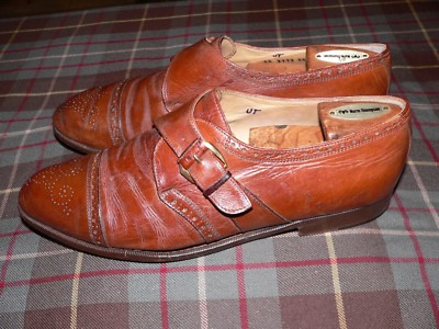 Johnston Murphy Brown Medallion Cap Toe Monk Strap Dress Shoes