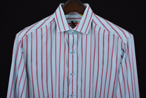 Robert Graham X Teal Pink Stripe Check Cotton Tailor Fit Casual Shirt M  - Picture 2 of 10