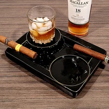 Cigar Ashtray ceramics 2 Drink Coaster 2 Large Rest Outdoor Cigars Ashtray