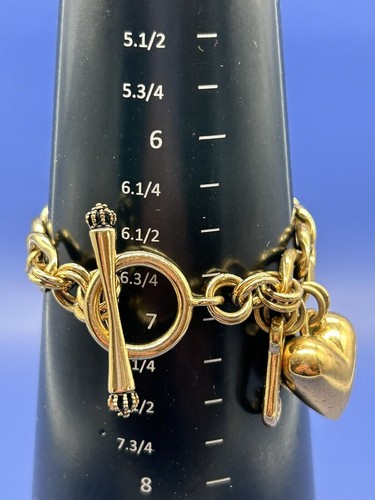 Juicy Couture J Logo Heart Gold Tone Crown & Candy Charms Toggle Clasp Bracelet - Picture 15 of 15