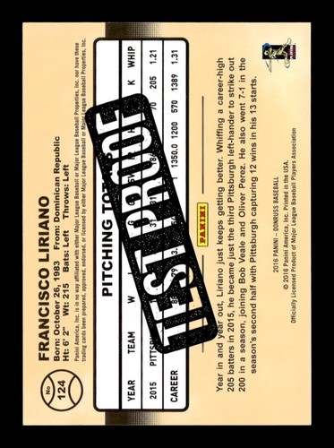 Francisco Liriano /25 2016 Donruss #124 Test Proof Black Pirates SN - Picture 2 of 2