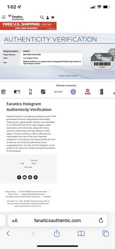 MATTHEW STAFFORD RAMS AUTOGRAPHED/SIGNED SB LVI RELICA HELMET FANATICS AUTHENTIC - Picture 4 of 4