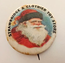 VTG Strawbridge & Clothier Toy Store Christmas Santa Pinback Button; Dep't Store