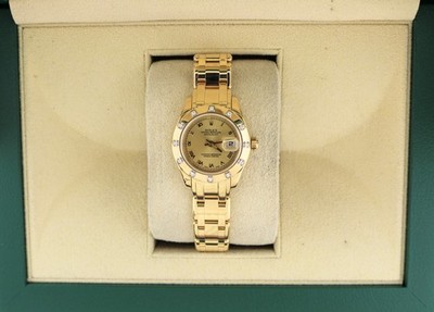 2000 Rolex Ladies Pearlmaster 80318 Champagne Roman Dial YG 18k No Papers 29mm