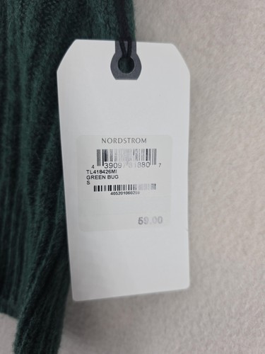 Leith Sweater Womens Small Green Ribbed Puff Sleeve Mock Neck Cropped Knit Soft - Picture 6 of 12