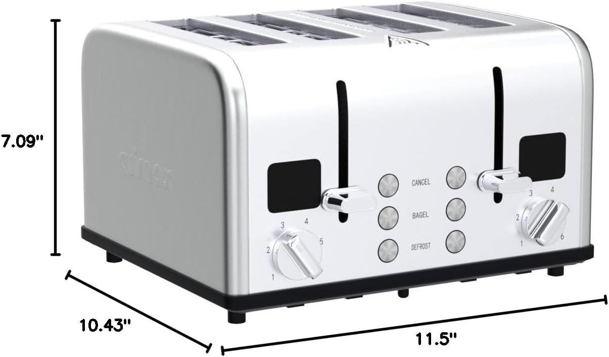 Elegant 4 Slice Toaster: Stainless Steel with Bagel, Defrost & Cancel Functions