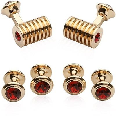  Men's Rose Gold Ruby Red Crystal Cufflinks and Studs Tuxedo Shirt Formal Set 
