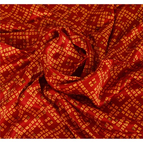 Sanskriti Vintage Pallu Fabric Red Pure Organza Silk Bandhani Printed Craft - Picture 3 of 6