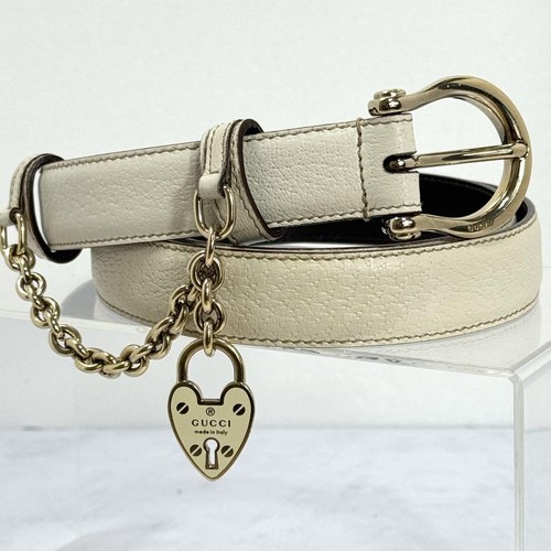 GUCCI Rare Heart Cadena Heart Lock Chain Leather Belt 85/34 155104 White - Picture 21 of 24