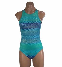 VTG It Figures Women's One Piece Swimsuit Tummy Thinner Metallic Backless 10 Y2K