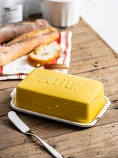 Porcelain Covered Butter Dish with Lid for Countertop Butter Holder Container...