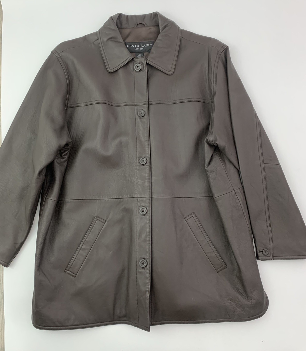 Centigrade Leather Button Jacket Soft Brown Lined… - image 3