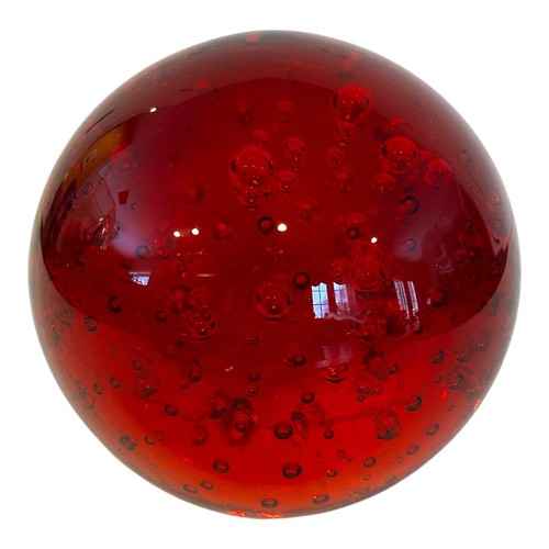 Vintage Ruby Red Paperweight Clear Art Glass Controlled bubbles 3"