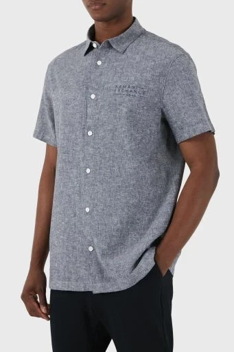 Armani Exchange Linen Blend Short SleeveButton up Gray Shirt Men's SZ S