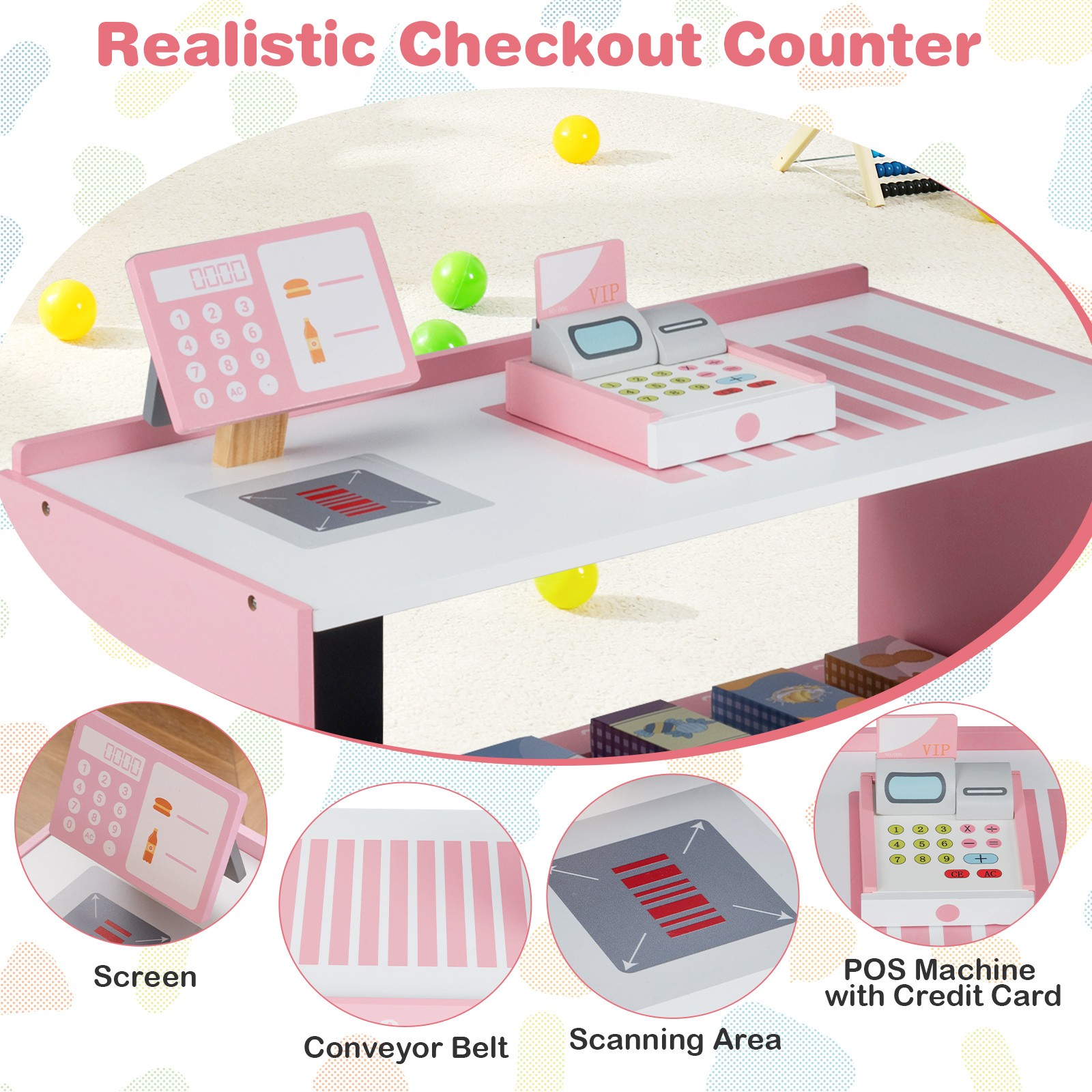 как выглядит Kids Grocery Store Playset Wooden Supermarket Play Toy Set with Cash Register фото