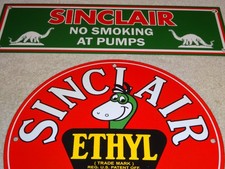 Vintage Sinclair Gasoline Dino The Dinosaur Porcelain Metal Sign Collection Of 2