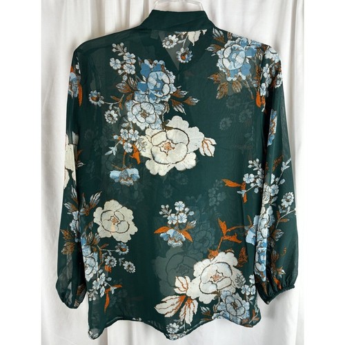 eva mendes Floral Blouse, Front Ruffle, Green Multi, Sz: S, 55-27 - Picture 9 of 16