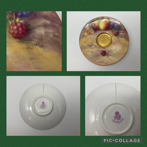 1912 Antique Royal Worcester Painted Fruit Cup & Saucer 22K - Picture 7 of 8