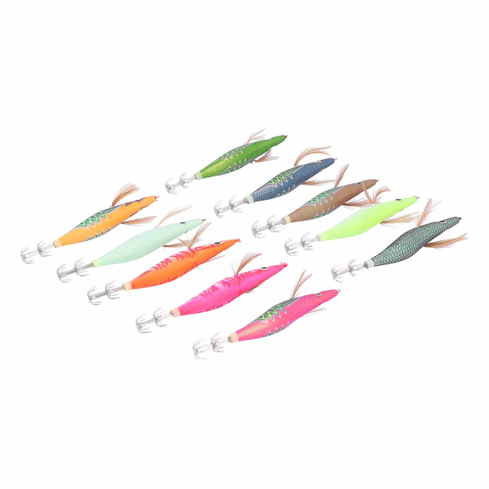 10pcs Squid Jig Hook Hard Fishing Lures Luminous Wood Fishing Shrimps Lure Bait