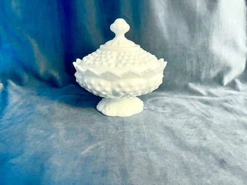 Wonderful Vintage Fenton Hobnail Milk Glass Candy Dish
