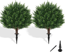 Artificial Set of 2 UV Resistant Cedar Topiary Ball Trees for Outdoor