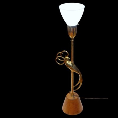 Rembrandt Lamps Vintage Art Deco Brass Table Lamp 31.75  Bird Wood Base Modern