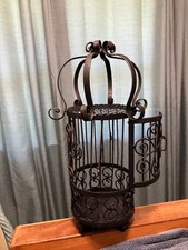 Vintage Victorian Style Painted Metal Domed Bird Cage with Faux Bird & Floral Decor — listing 6