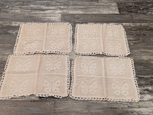 Vintage Crochet Decor Pillow Covers Butterfly 15 X 20 Inches Beige