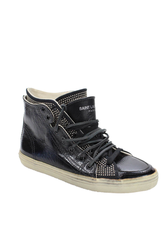 Saint Laurent Womens Lace Up Studded High Top Sneakers Black Leather Size 38.5