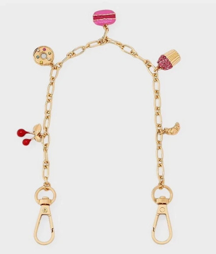 A New Day Pastry Bow And Cherry Charm Phone Strap Wristlet Gold/Pink New - 第 2/6 張圖片