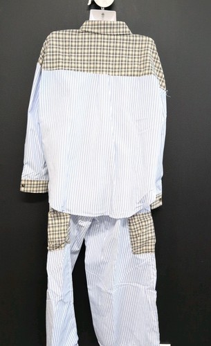 Long Sleeve Lapel Collar Cotton Comfortable Sleepwear Pajamas Set Size L Blue - Picture 5 of 7