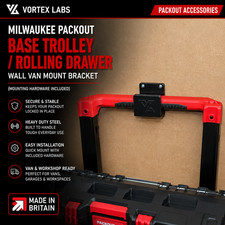 Wall Mount Holder Bracket for Milwaukee Packout Rolling Trolley Box & Drawer