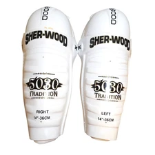 Sherwood 5030 Tradition PMP Senior 14" Hockey Shin Guards Used Free Shipping