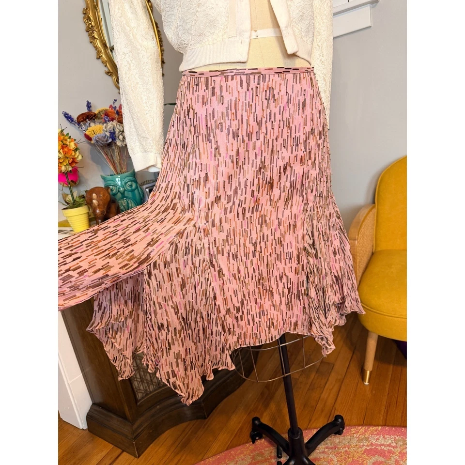 Винтажная юбка Y2K ECI New York Pink Beaded Sheer Fairycore 100% шелк - 6 - Изображение 3 из 4