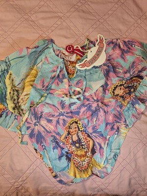 Paper Wings Tropical Frilled Smock Top Size 7 NWT 100% Viscose