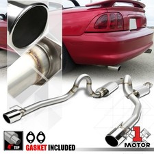 Dual Muffler 4" Rolled Edge Tip Catback Exhaust System for 96-04 Mustang 4.6 V8