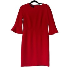 Donna Morgan Red Bell Sleeve Sheath Dress Size 8 Crew Neck Work Cocktail Party