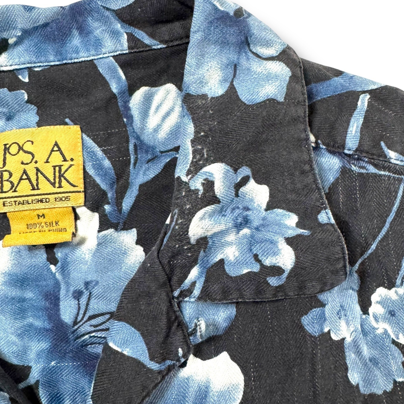 Jos. A. Bank Mens Medium Silk Floral Button Up Shirt Black Blue Hawaiian image 9