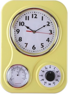 Retro Kitchen Wall Clock, with a Thermometer and 60-Minute Timer, Ideal for Any