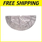 Silver Satin Printed Border Christmas Treeskirt
